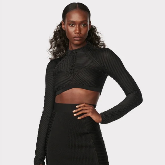 HERVE LEGER X LAW ROACH RIBBON EMBROIDERED CROP TOP, SZ M BLACK NWT! - Picture 7 of 16